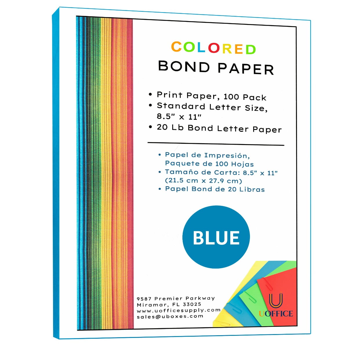 Uoffice Colored Bond Paper Bundle 8.5 inch x 11 inch, 20lbs, 500 Pages, Multicolor