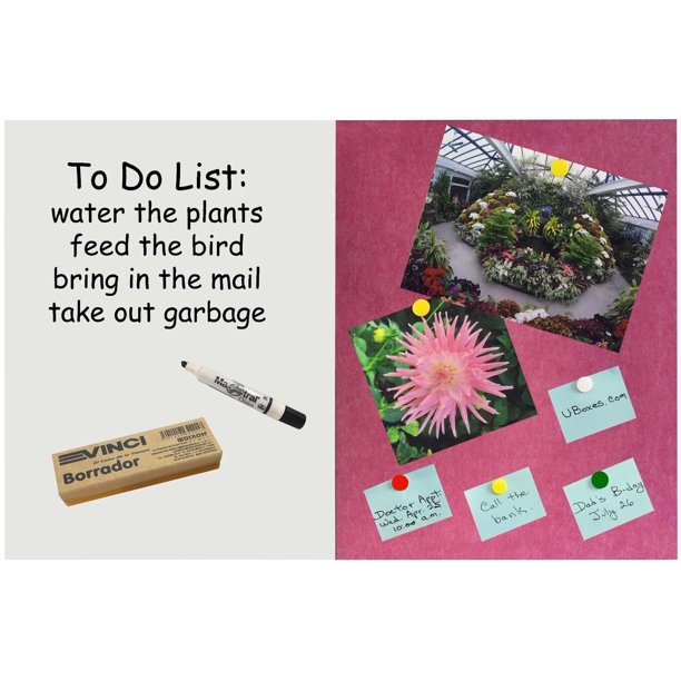 UOFFICE Dual Bulletin Dry Erase Board, 23.6" x 35.4", Pink Fiber