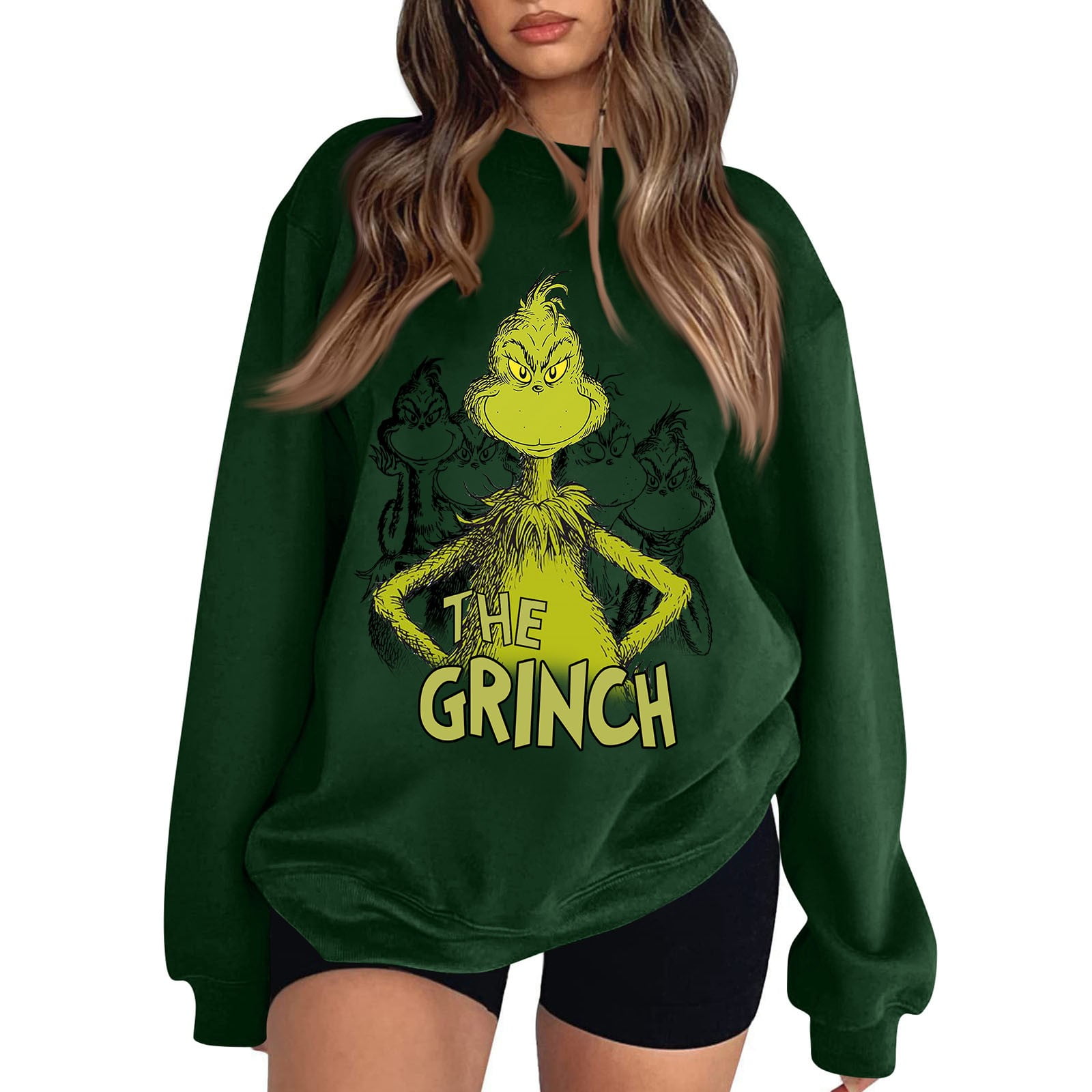 UOFOCO Grinch Sweatshirt Long-Sleeved Casual Scoop Neck Grinch Pattern ...