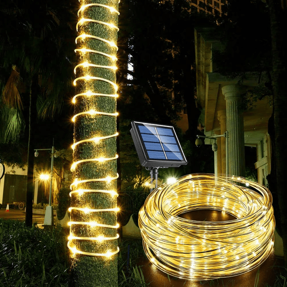 UOGUIK Solar Rope Lights Outdoor Waterproof, 100 LED 33FT Solar String Lights, 8 Lighting Modes, Tube Fairy Lights for Garden, Patio, Fence, Yard Decor