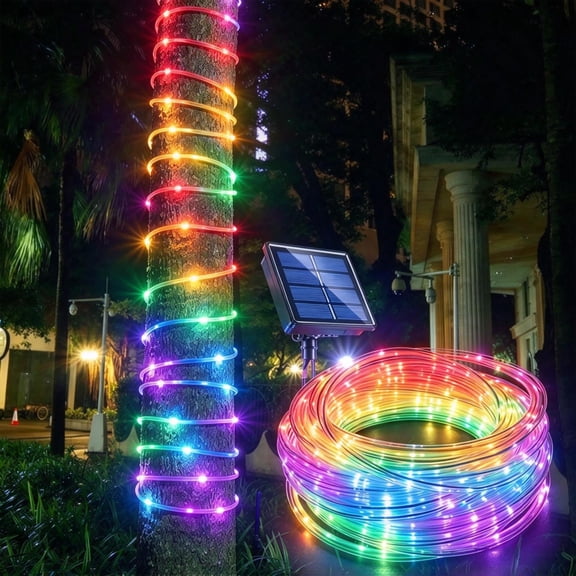 UOGUIK Solar Rope Lights Outdoor Waterproof, 100 LED 33FT Solar String Lights, 8 Lighting Modes, Tube Fairy Lights for Garden, Patio, Fence, Yard Decor