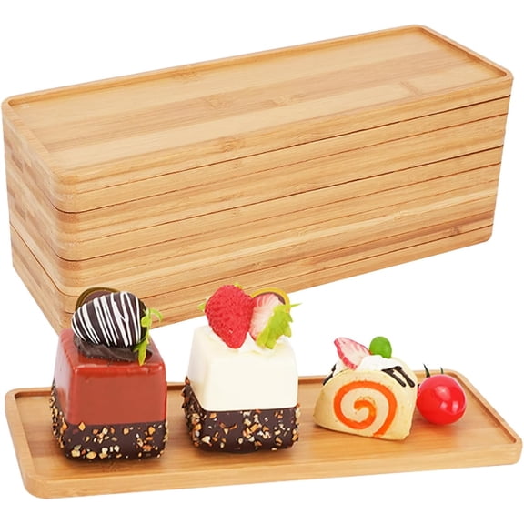UOIXPUHUO 10 Pack Wood Bamboo Trays, Rectangle Serving Tray for Dresser Snack Food Dinner Kitchen Bathroom, Rounded Edges