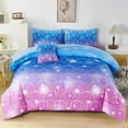 thumbnail image 1 of UONUR Girls Comforter Set 6PCS Gradient Purple Orange Glitter Moon Star Printed Bed in a Bag Soft Breathable Bedding Set for All Season (Star Size), 1 of 6