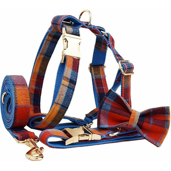 UOSIA Bow Tie Dog Collar Harness and Leash Set Elegant Plaid Girl Dog Collar