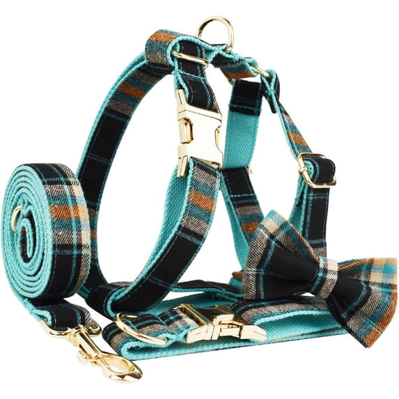 UOSIA Bow Tie Dog Collar Harness and Leash Set Elegant Plaid Girl Dog Collar