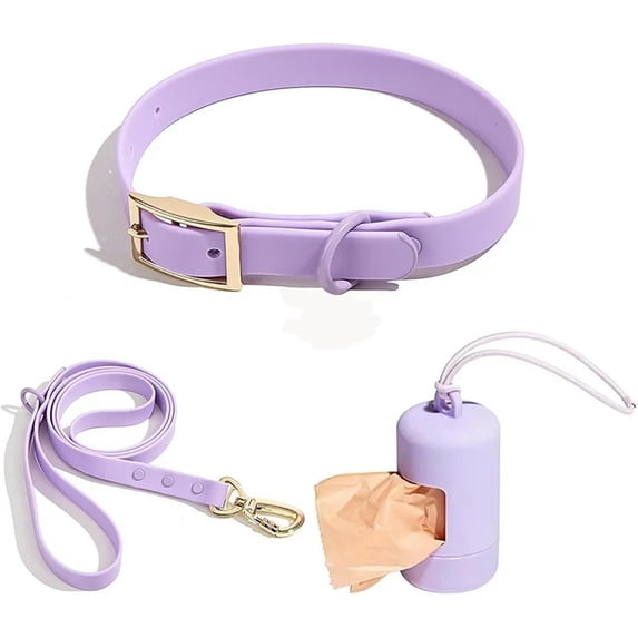 UOSIA Dog Collar and Leash Poop Bag Holder Set Chew Resistant Waterproof Collar for Dogs,Purple,S 20-30cm
