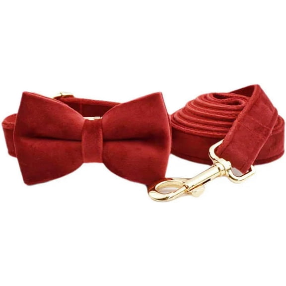 UOSIA Dog Collar and Leash Set with Metal Buckle Red Comfortable Puppy Collar,Bow Collar Leash Set,M