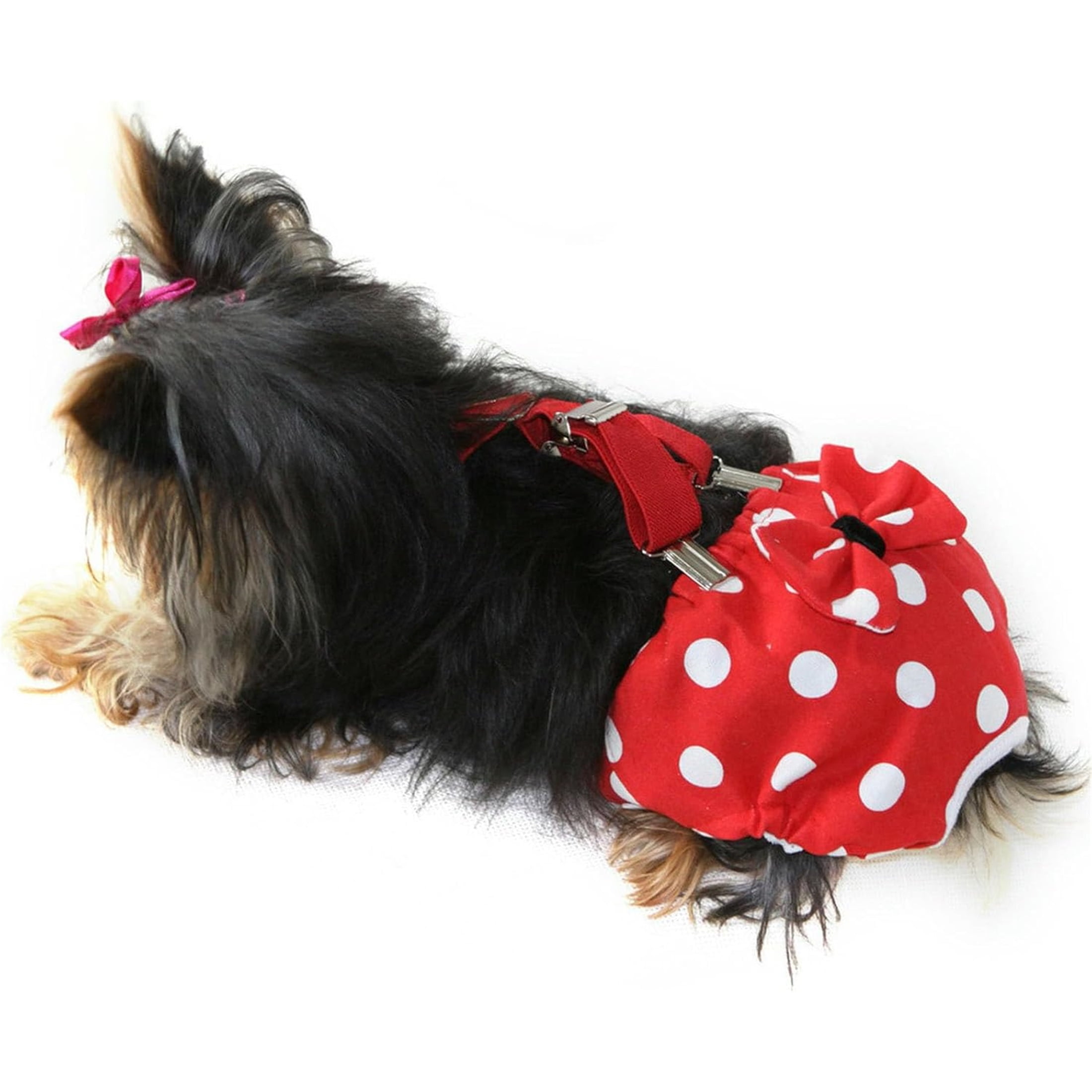 UOSIA Dog Diapers Female Dog Sanitary Panties with Adjustable Suspender Cute Wave Point,XS,Red Wave Point