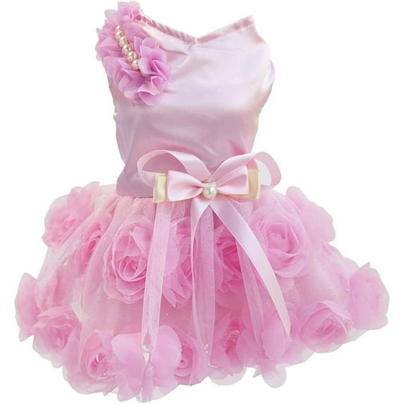 UOSIA Dog Dress Luxury Puppy Skirt Dog Clothes Princess Dresses Wedding,L,Pink