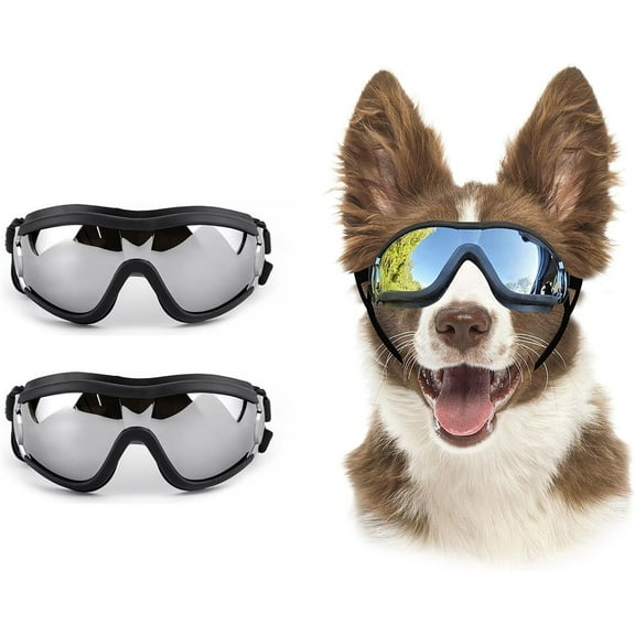 UOSIA Dog Goggles Dog Sunglasses for Medium to Large Breed Anti-UV Eye Protection,L,2-pack (Black Black)