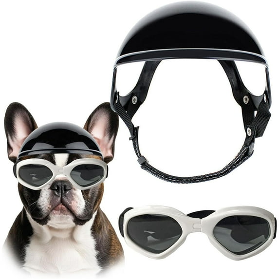 UOSIA Dog Helmet and Sunglasses Set for Small to Medium Dogs, Foldable Pet Goggles,S,White