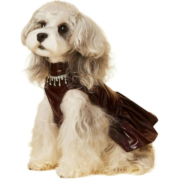 UOSIA Dog Leather Jacket Dress Puppy Princess Dress Dog Birthday Costume,L,Claret