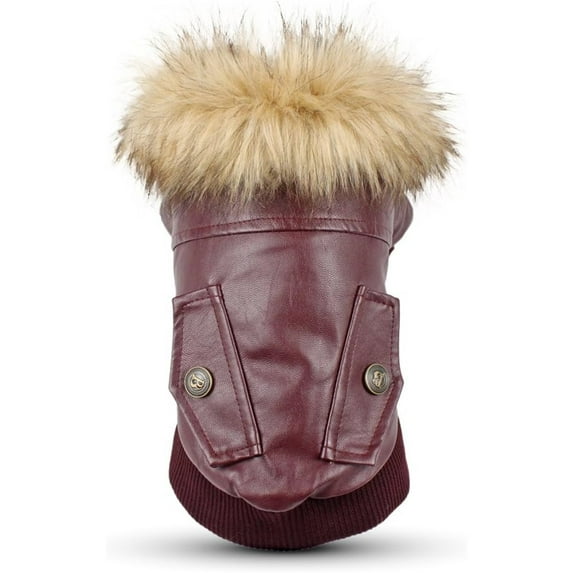 UOSIA Dog Leather Jacket for Small Dogs, Warm Fleece Lined Coat for Puppy Cat