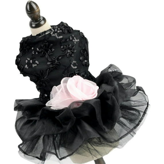 UOSIA Dog Tulle Dress Pet Wedding Dress Princess Sequins Puppy Party Outfit,L,Black