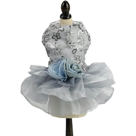 UOSIA Dog Tulle Dress Pet Wedding Dress Princess Sequins Puppy Party Outfit,XS,Grey