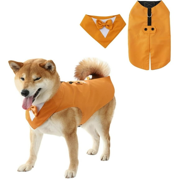 UOSIA Dog Tuxedo Dog Suit and Bandana Set Dogs Formal Wedding Party Costume Shirt,M,Orange