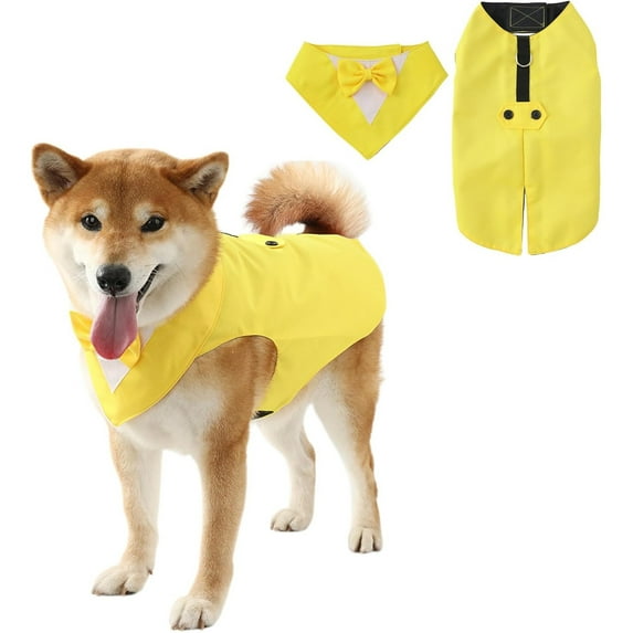 UOSIA Dog Tuxedo Dog Suit and Bandana Set Dogs Formal Wedding Party Costume Shirt,XXL,Yellow
