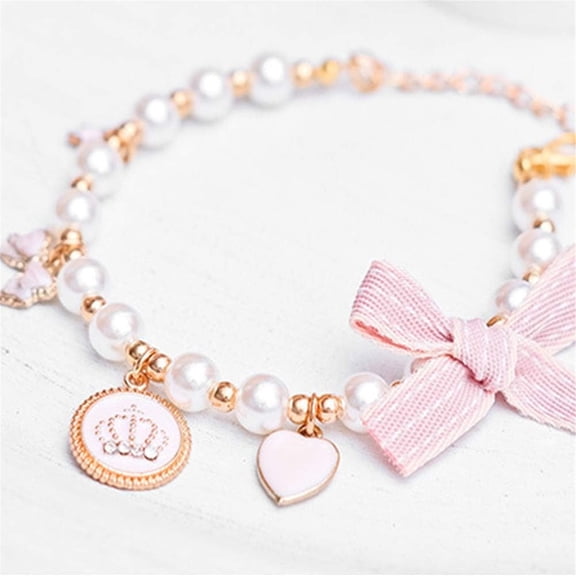 UOSIA Fashion Pet Necklace Cat Pearl Crown Collar Accessories Pet Cat Teddy Collar Pearl Jewelry Choker