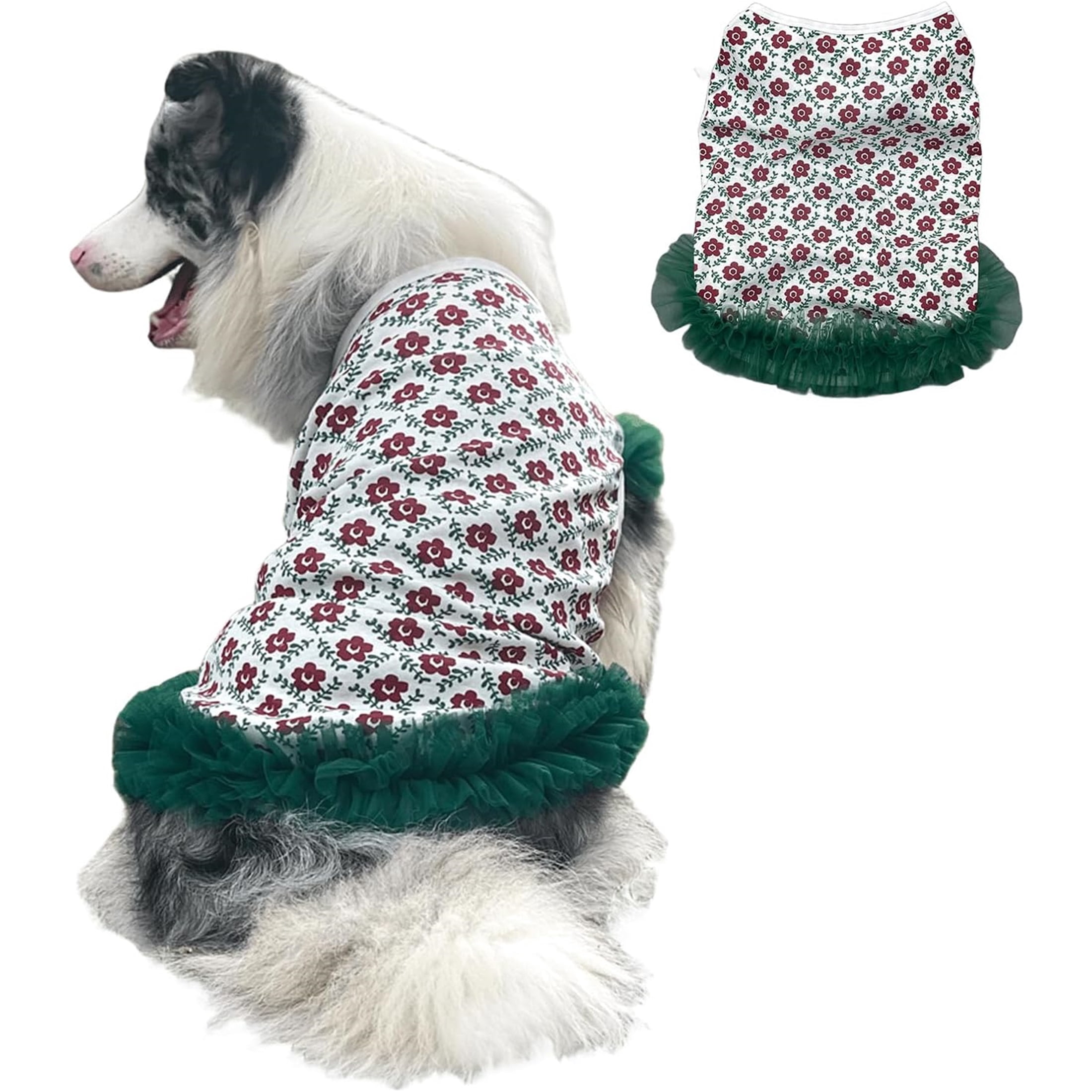 UOSIA Floral Dog Dresses for Large Dogs Girl Cotton Pet Princess Costume with Lace Wedding Birthday Skirt for Spring Summer
