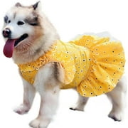 UOSIA Floral Summer Large Dog Dress Breathable Pet Beach Tutu Skirt for Wedding Birthday Party,L,Yellow