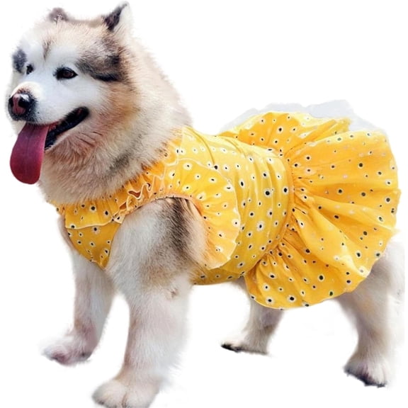 UOSIA Floral Summer Large Dog Dress Breathable Pet Beach Tutu Skirt for Wedding Birthday Party,S,Yellow