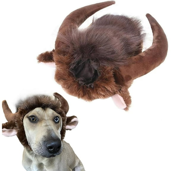 UOSIA Halloween Dog Horn Wig Soft Bull Dog Costumes Winter Warm Hat Dog Wig Clothes