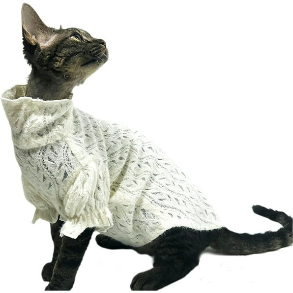 UOSIA Lace Sphynx Cat T-Shirt Soft Breathable Hairless Cats Sweater,XL,White