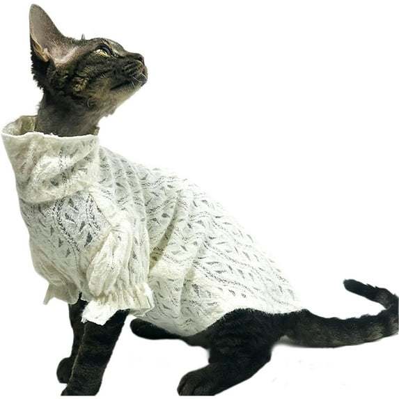 UOSIA Lace Sphynx Cat T-Shirt Soft Breathable Hairless Cats Sweater,XS,White