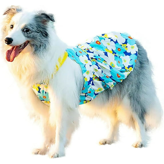 UOSIA Large Dog Dresses for Female Dogs Soft Breathable Puppy Suspender Skirt,2XL,Blue Floral