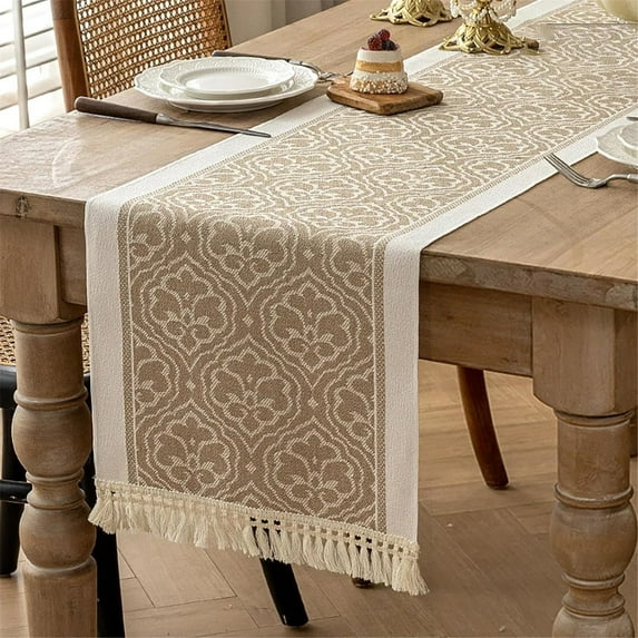 UOSIA Nordic Style Dining Tablecloth, Waterproof Floral Coffee Table Runner for Kitchen Table Decoration,Brown,13.8*63in