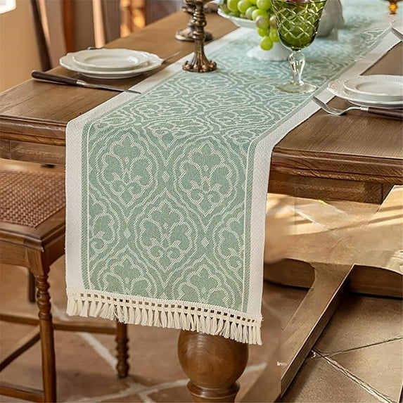 UOSIA Nordic Style Dining Tablecloth, Waterproof Floral Coffee Table Runner for Kitchen Table Decoration,Green,13.8*82.7in