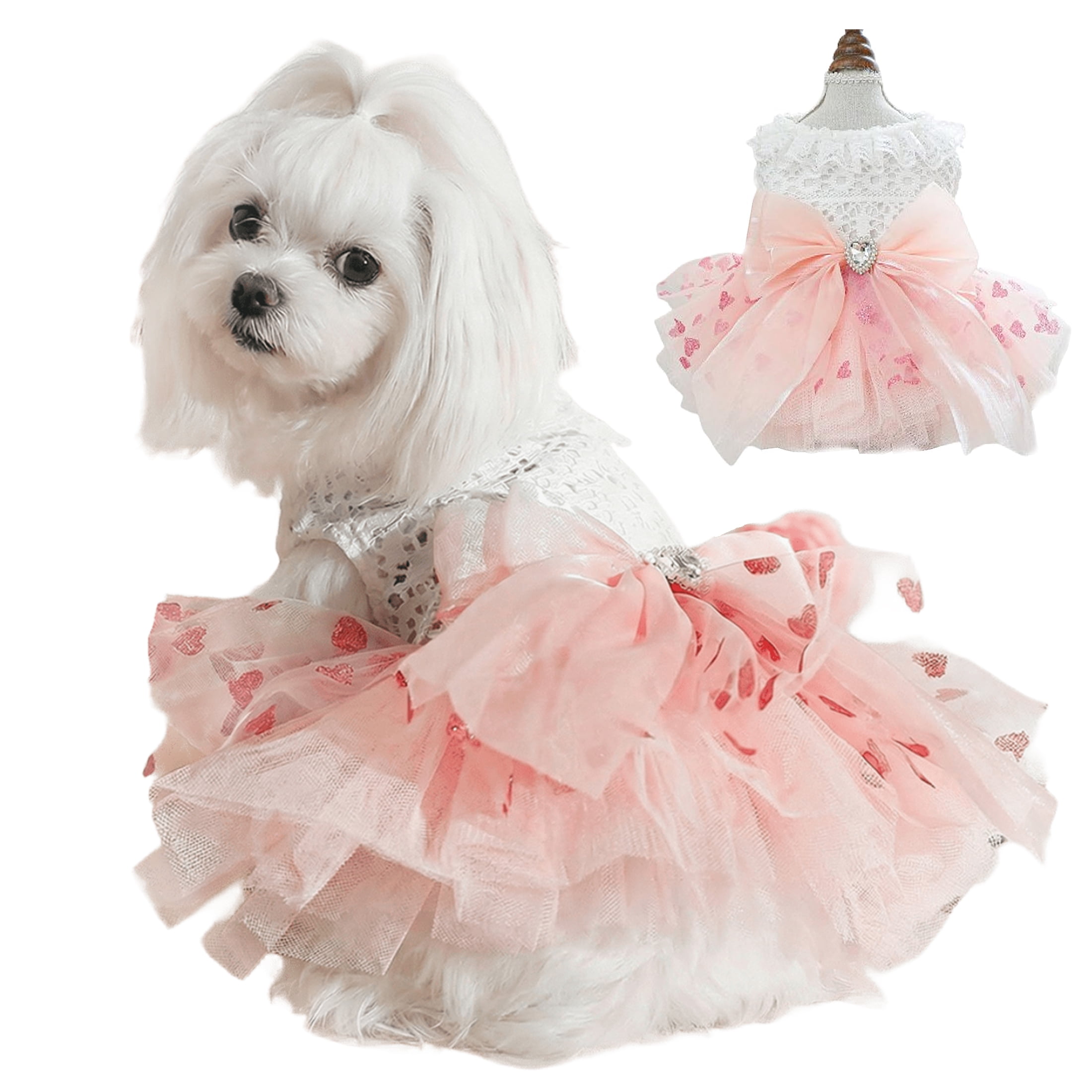 UOSIA Pink Dog Dress for Small Dog Girl Summer Puppy Princess Clothes with Bow Cute Cat Outfit Pet Apparel for Spring