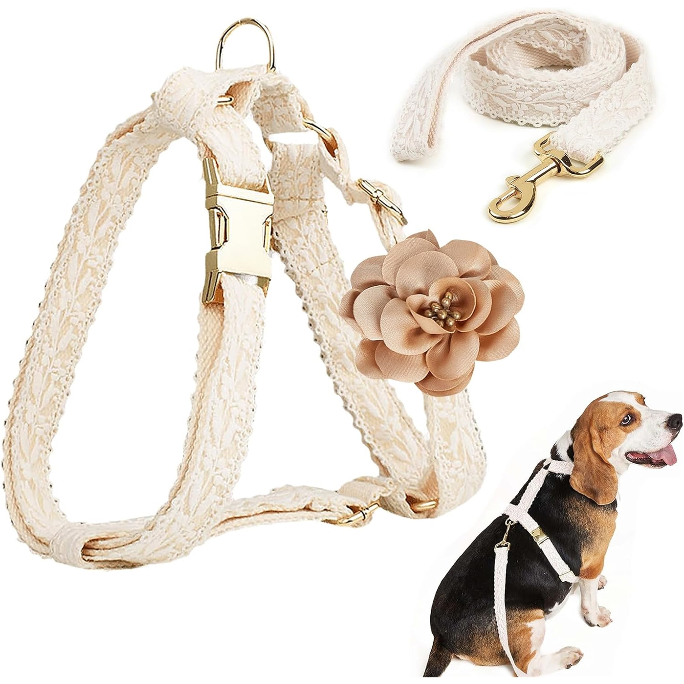 UOSIA Soft Lace Dog Harness and Leash Set,Adjustable Dog Wedding Harness Vest