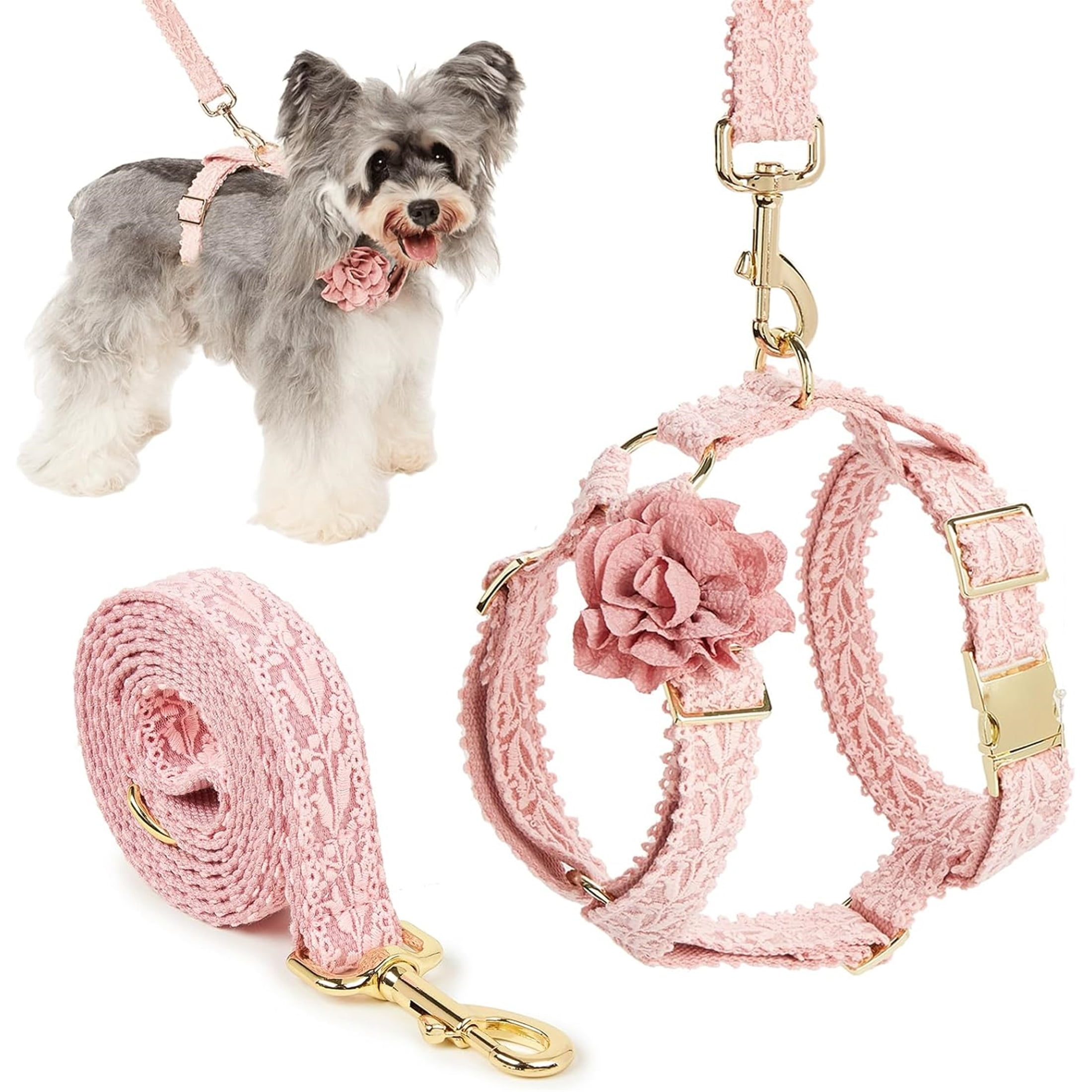 UOSIA Soft Lace Dog Harness and Leash Set,Adjustable Dog Wedding Harness Vest