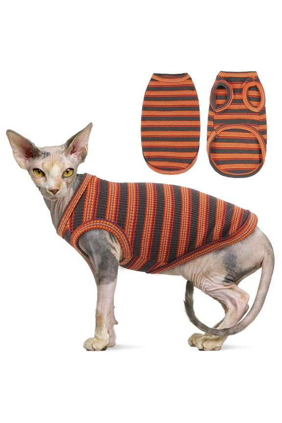 Sphynx Cat Clothes, Breathable Hairless Cat Shirts, Stripe Kitten T-Shirts