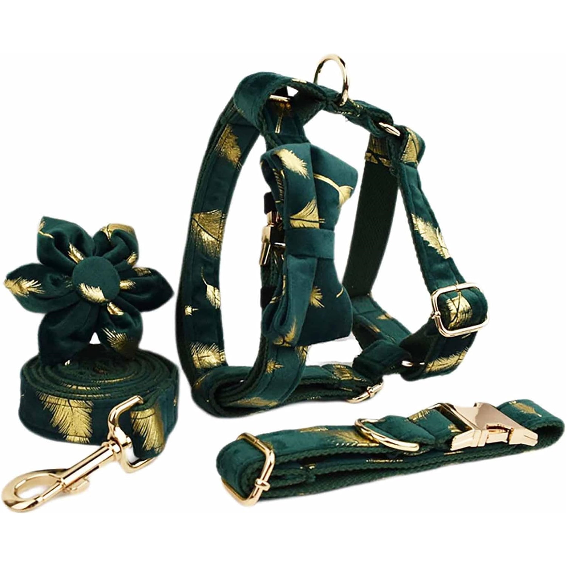 UOSIA Wedding Dog Collar Harness & Leash Set White Girl Dog Collar with Flower,Green,XL