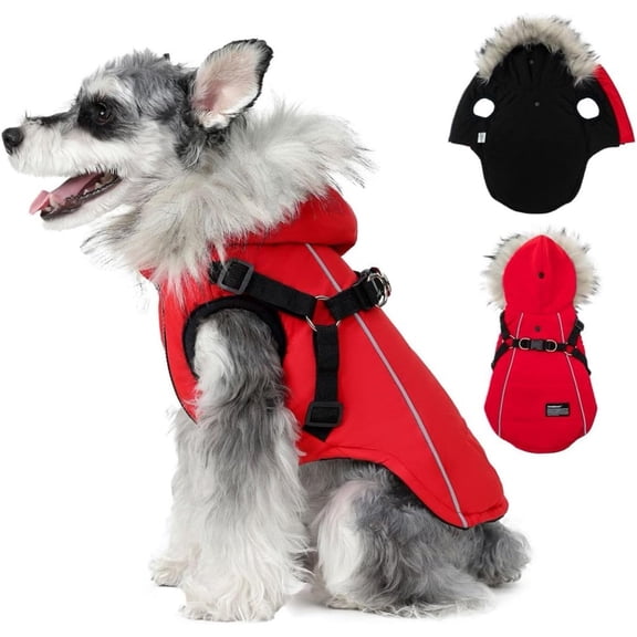 UOSIA Winter Coat with Waterproof Fabric and Hood, Dog Jacket with Reflective Strap