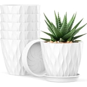 UOUZ Plant Pots with Drainage Holes and Saucers, 6-Pack, 4-Inch,White