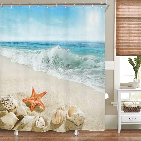 UOWRPOZ Beach Starfish Polyester Shower Curtain, 72" x 72" Waterproof