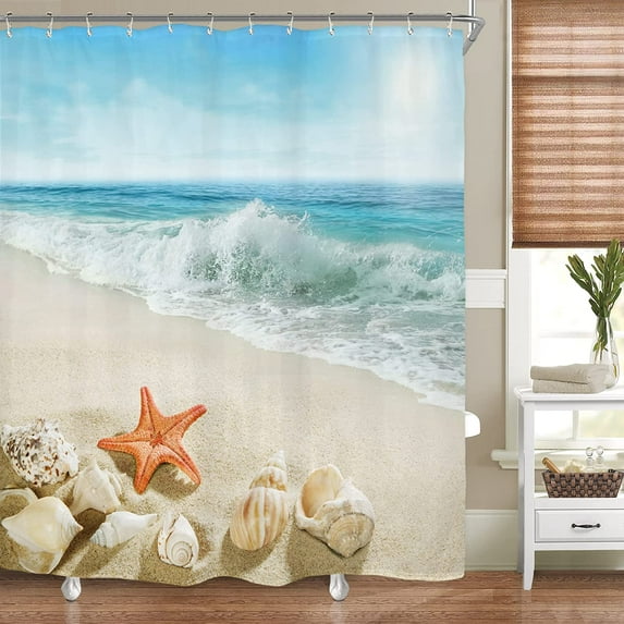 UOWRPOZ Beach Starfish Polyester Shower Curtain, 72" x 72" Waterproof