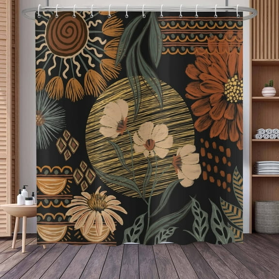 UOWRPOZ Boho Floral Polyester Shower Curtain, 72" x 72" Waterproof