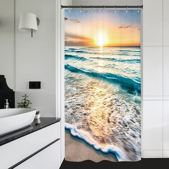 UOWRPOZ + Ocean Beach + Polyester + Half Shower Curtain + 36 x 72 Inch + Waterproof, 7 Count