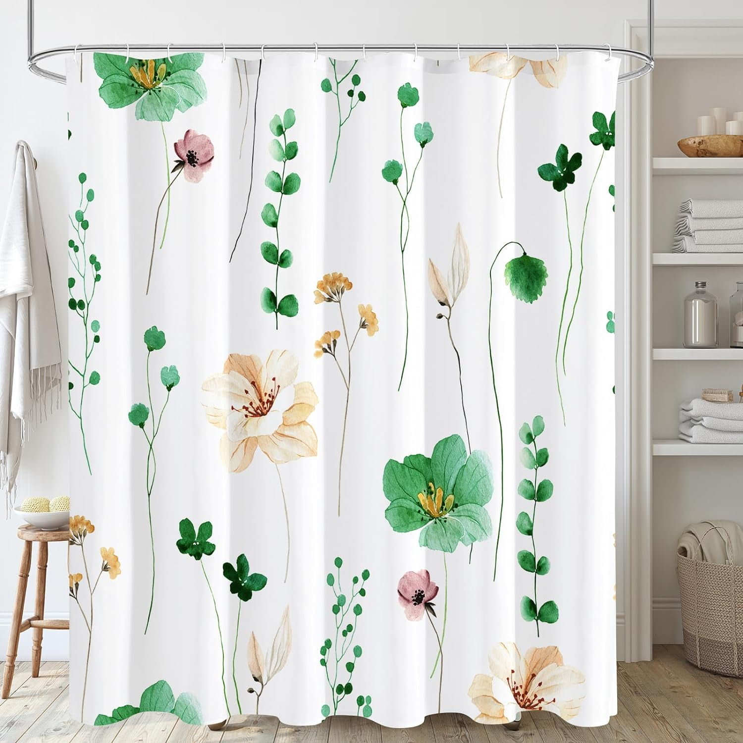 UOWRPOZ Watercolor Floral Polyester Shower Curtain, 72" x 72