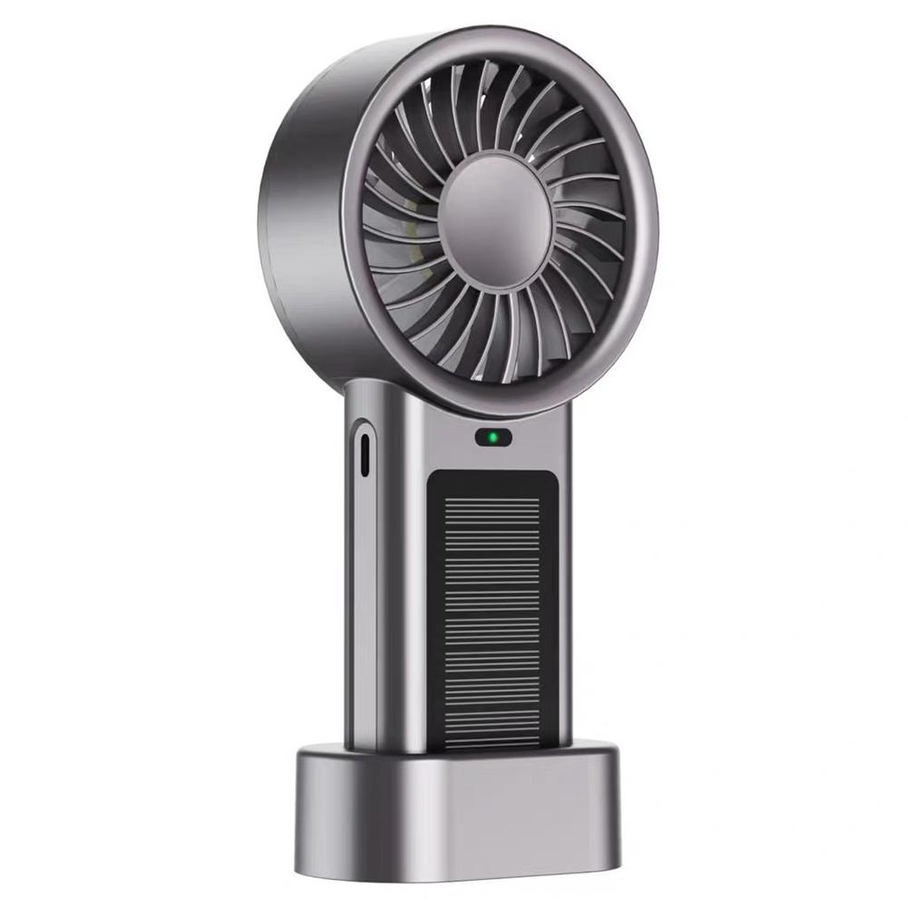 UOYOT Portable Mini Fan, Solar Handheld & Desktop Fan – 5-Speed Rechargeable | Built-in 1200mAh Battery, USB-C Fast Charge & Auto Solar Charging, Compact Quiet Design, Base for Bag & Trave