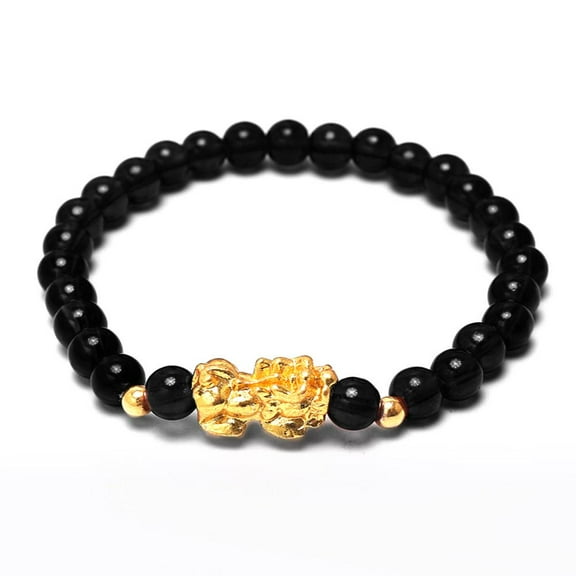 UOYOTT Lucky Feng Shui Obsidian Beaded Bracelet Wristband Black Wealth Unisex
