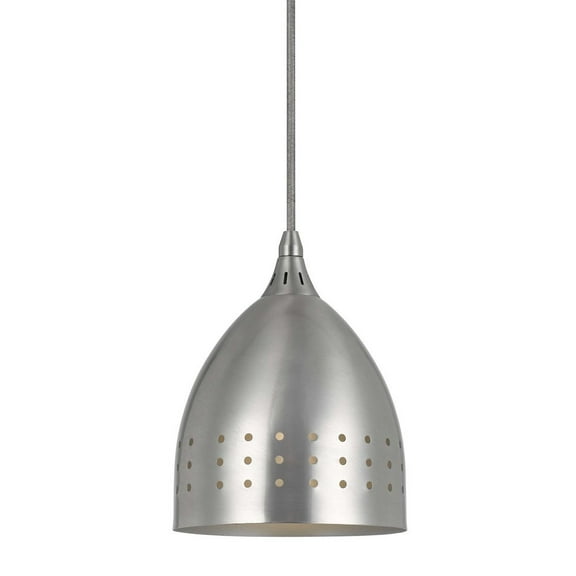 8.6" Tall Glass and Metal Pendant with Brushed Steel Cord-Color:Brushed Steel,Finish:Brushed Steel,Material:Metal,Shape:Round,Style:Lifestyle,Wattage:60W