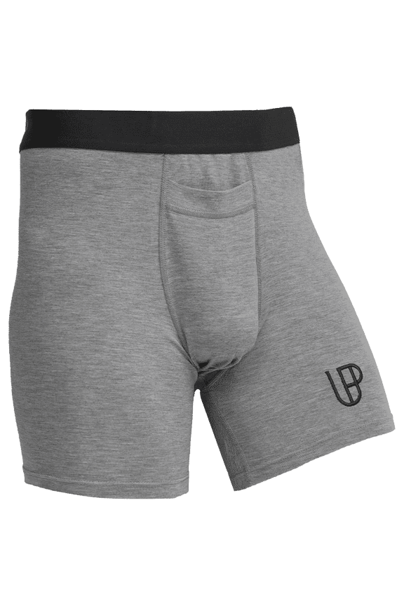 Men Modal Boxer Briefs with Breathable Dugout Pouch and Quick-Release Fly (Grey Heather, Medium)