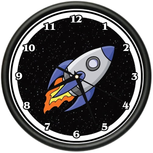 UP IN SPACE Wall Clock rocket kid astronaut sci fi gift
