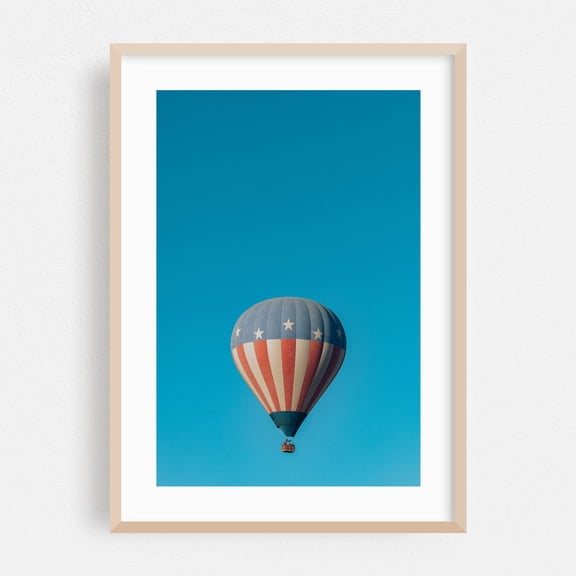 UP IN THE AIR - Albuquerque New Mexico Photography Hot Air Balloon Patriotic Vintage Travel Poster Minimalist Oak Framed Wall Art Print 5 x 7 inches