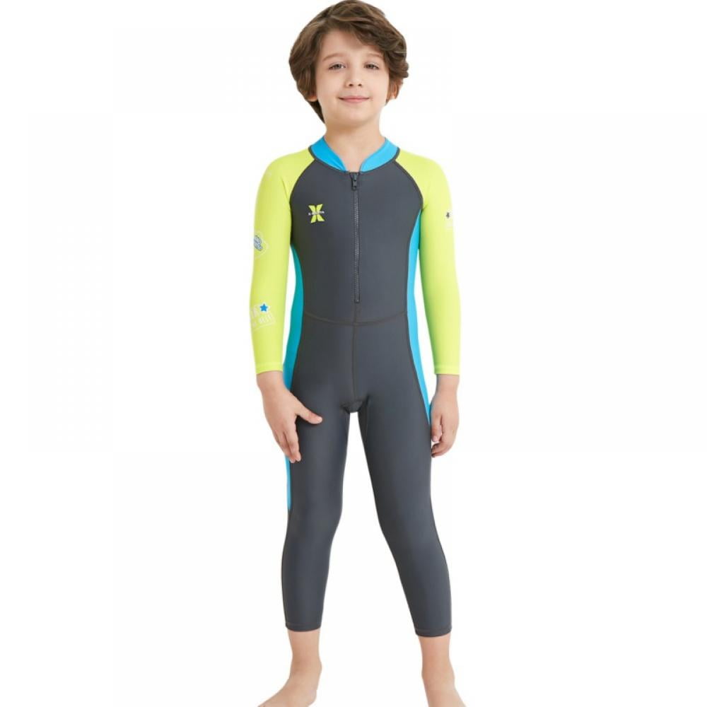 UP TO 15% OFF! Full Body Wetsuit Kids Thermal Swimsuit for Girls Boys Surf Suit Neoprene 2.5MM, Teens Youth Wetsuits Long Sleeve Child Diving Suits, Gray, M